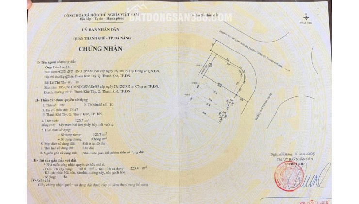 Nhà góc 2MT đường Hồ Quý Ly và Dũng Sĩ Thanh Khê. Phía sau nhà kiệt 3,2m